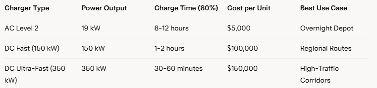 Comparison of Charging Options for fleet Long-Haul Trucks